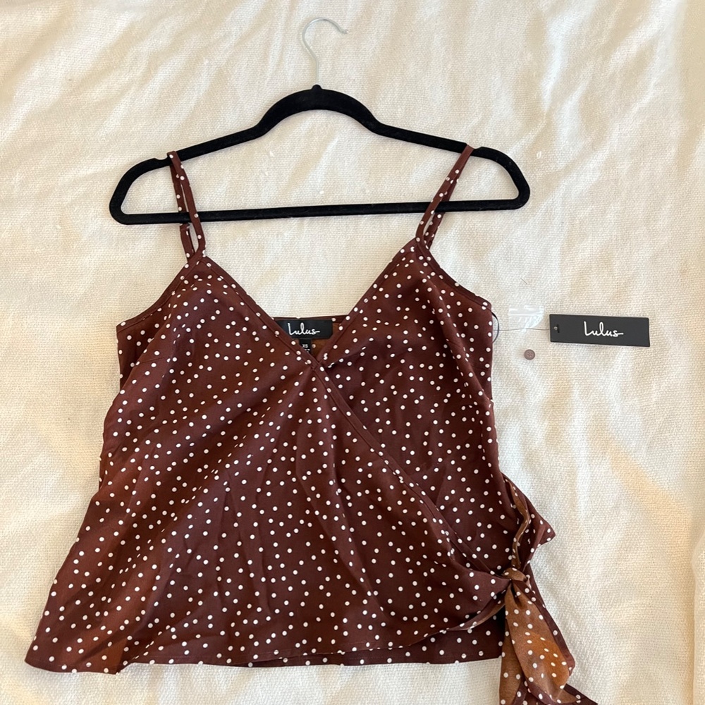 Lulu's XS Brown Polka Dot Wrap Top
